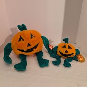 Lot of 2 (TWO) TY Beanie Babies - Pumpkin' Small and Large